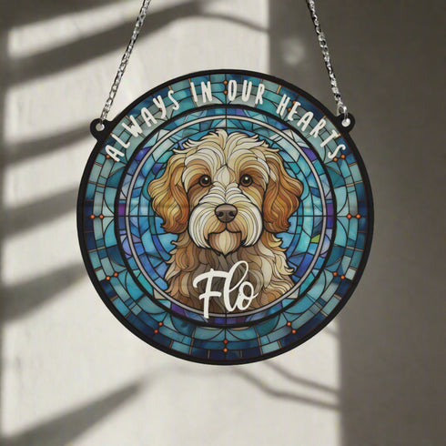 Cavapoo Brown & White Memorial Stained Glass Effect Suncatcher